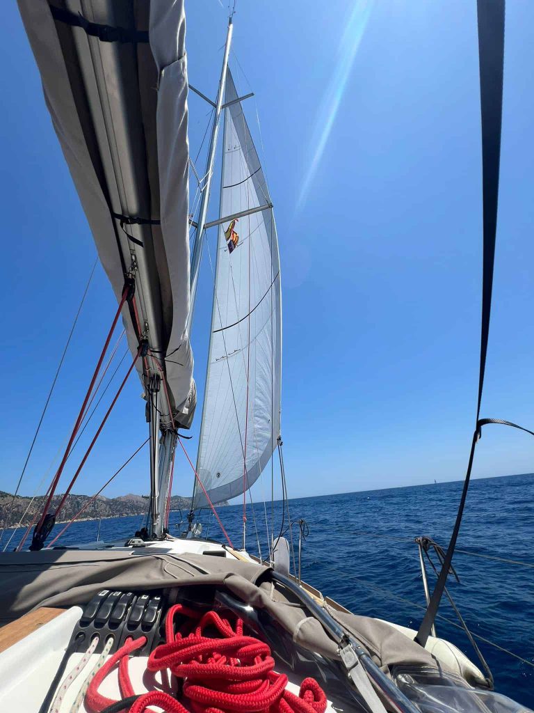 Sailing yacht under sail using forsail.
