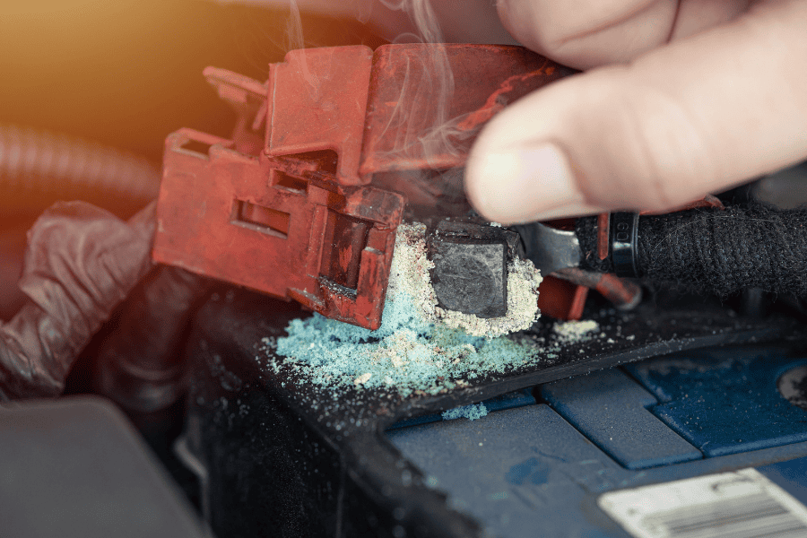 Boat Battery, with corroded connections.