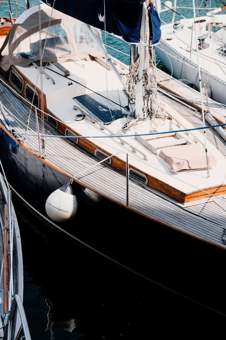 yacht with teak deck in a habour
