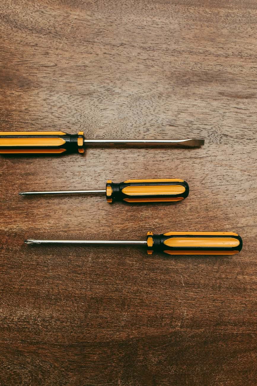 marine tool kit including screwdrivers and flat head screw drivers 