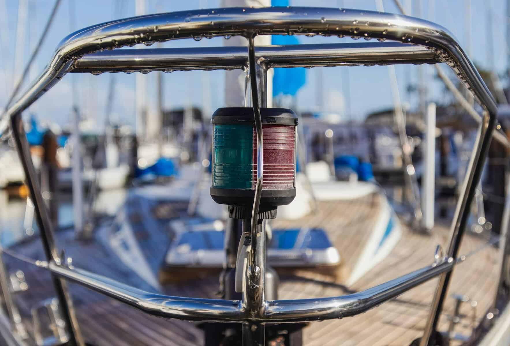 close up of the navigational lights on a yacht
