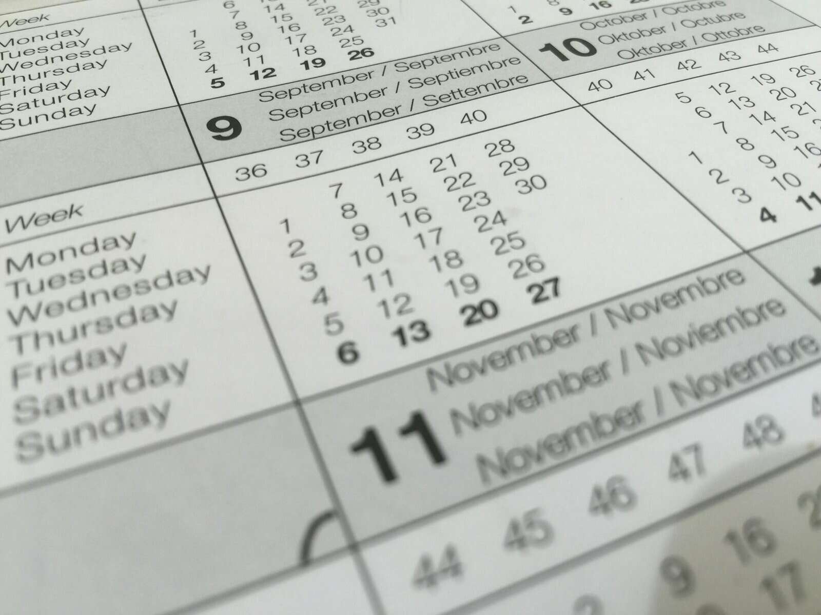 white calendar used to track boat maintenance. 