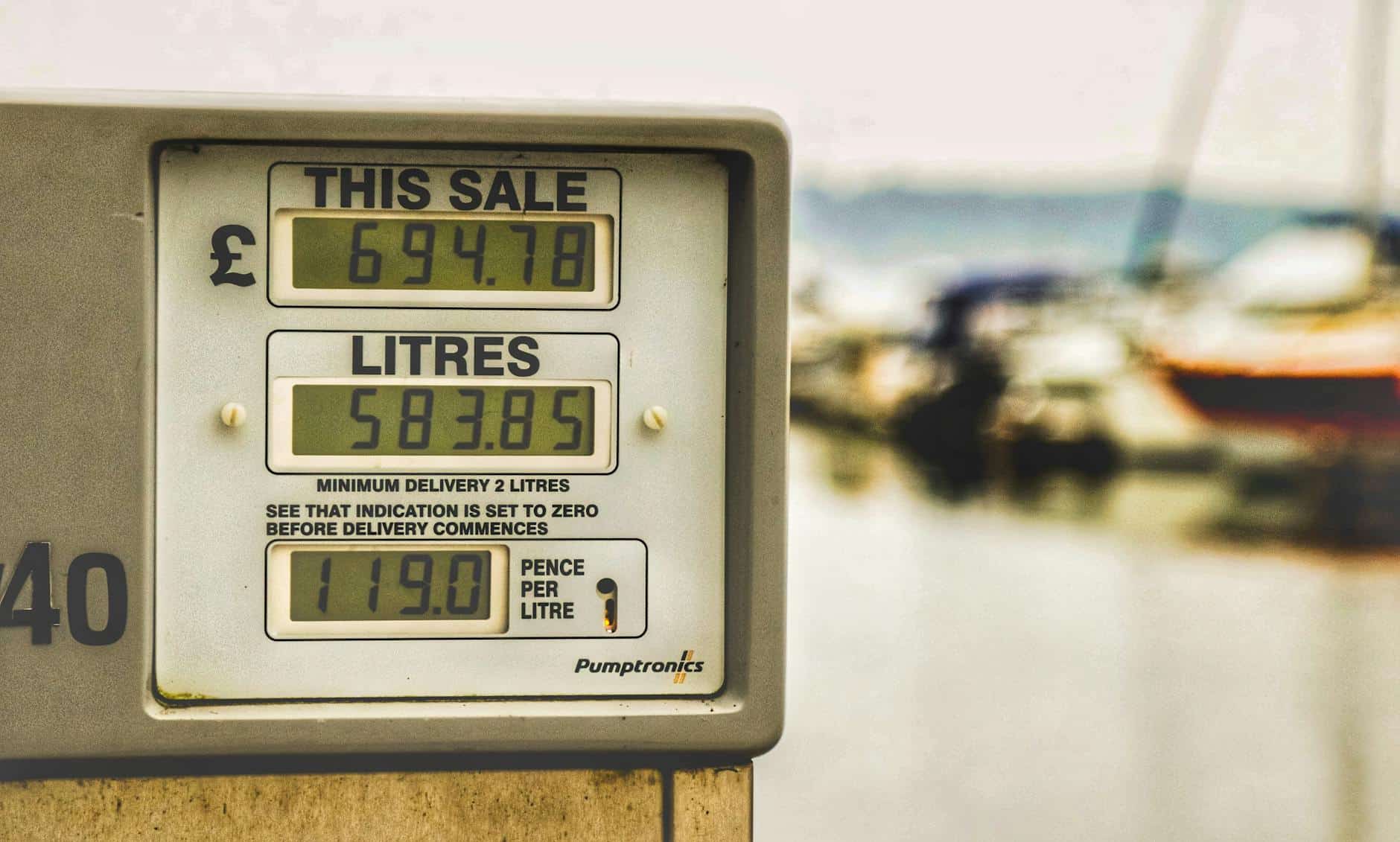 Fuel station price at a marina. 