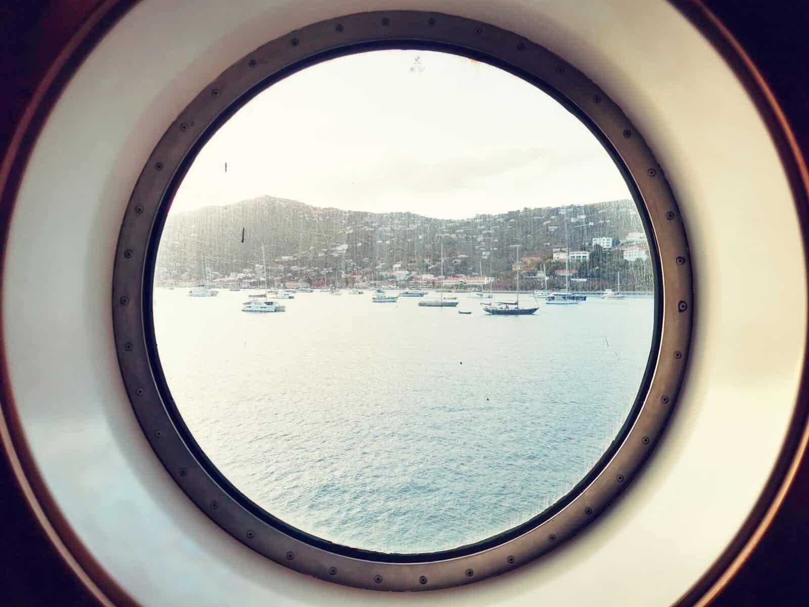 Clean yacht port hole with water spots removed. 