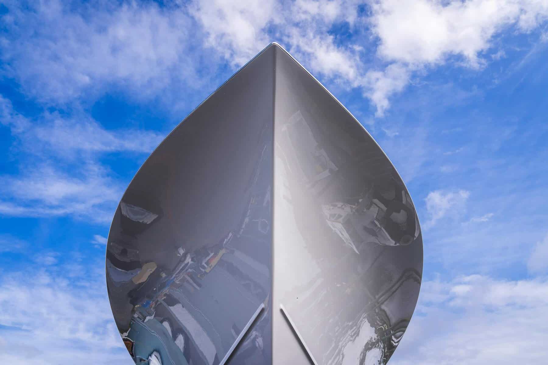 Shinny polished gel coat on a yacht hull.