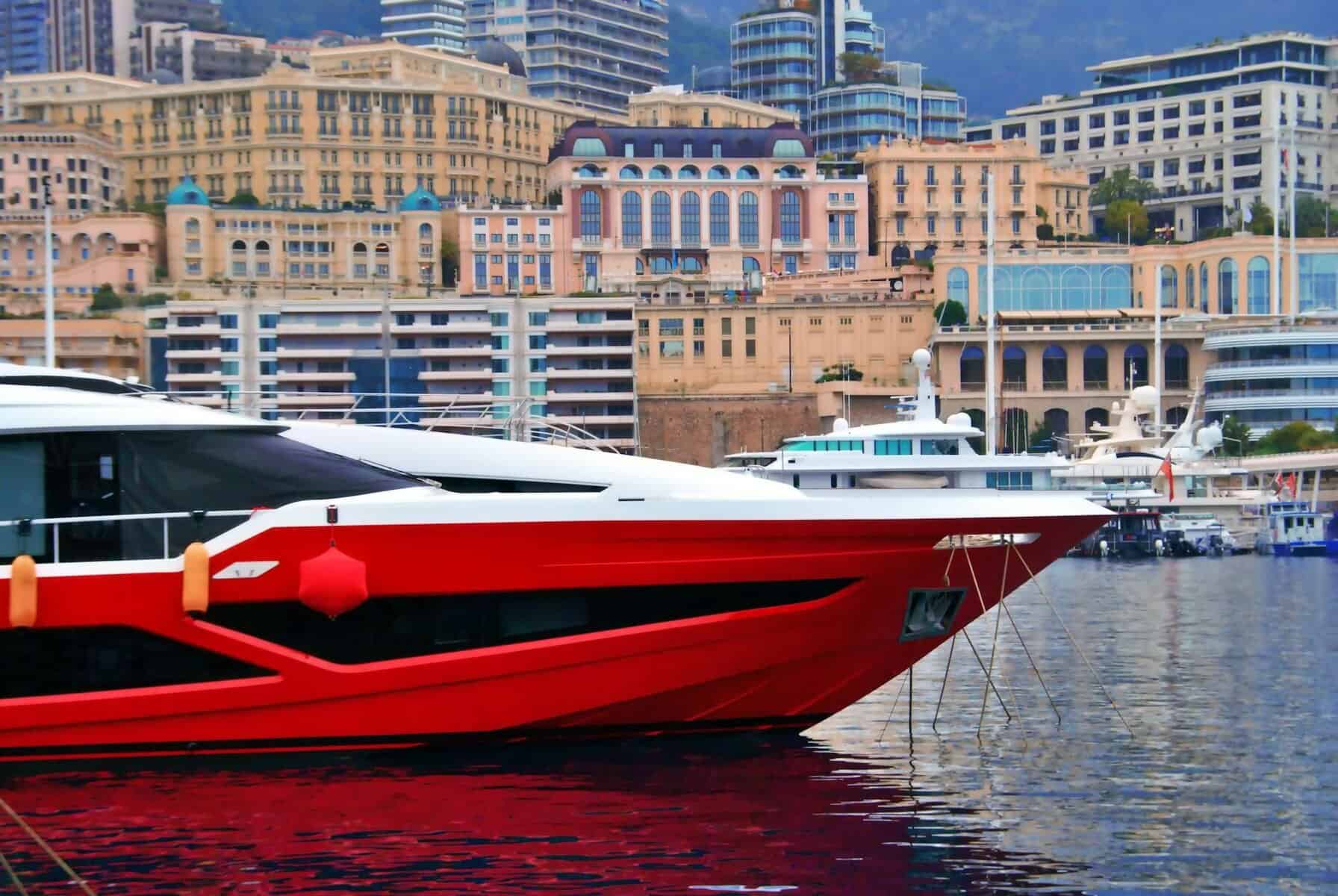 Red boat paint on a yacht in monaco