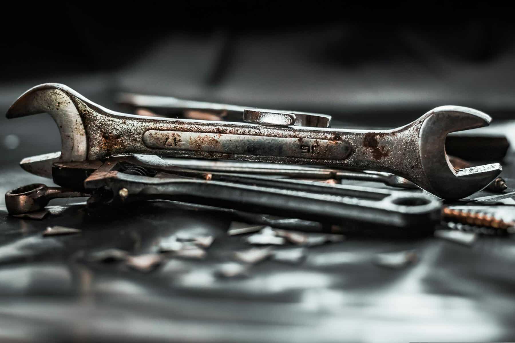 rusty spanner with other tools.