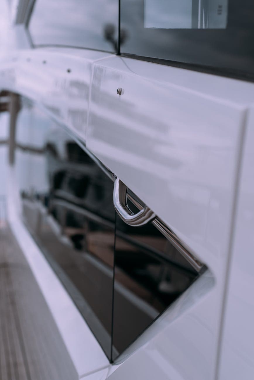 Polished boat gel coat on a yacht. 