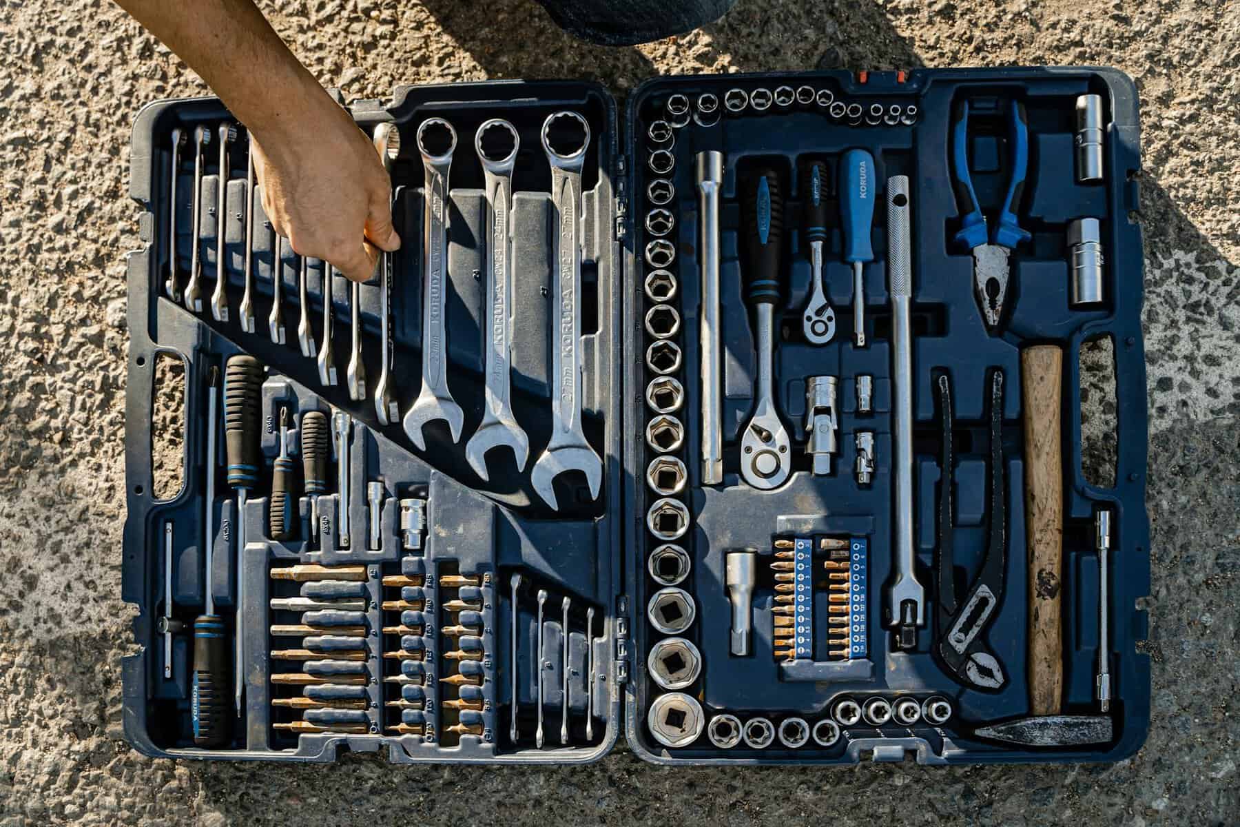 Waterproof marine tool kit in a waterproof case.
