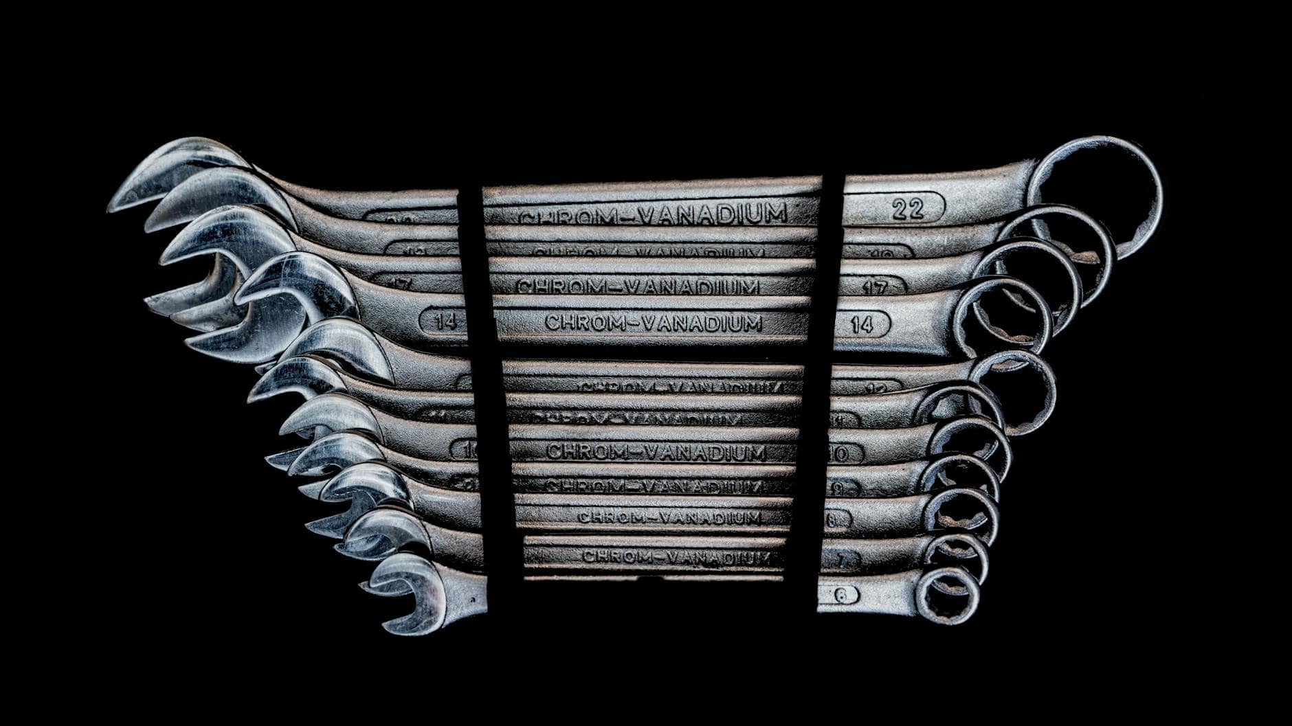 Waterproof Marine Tool Kit Spanner set on black background