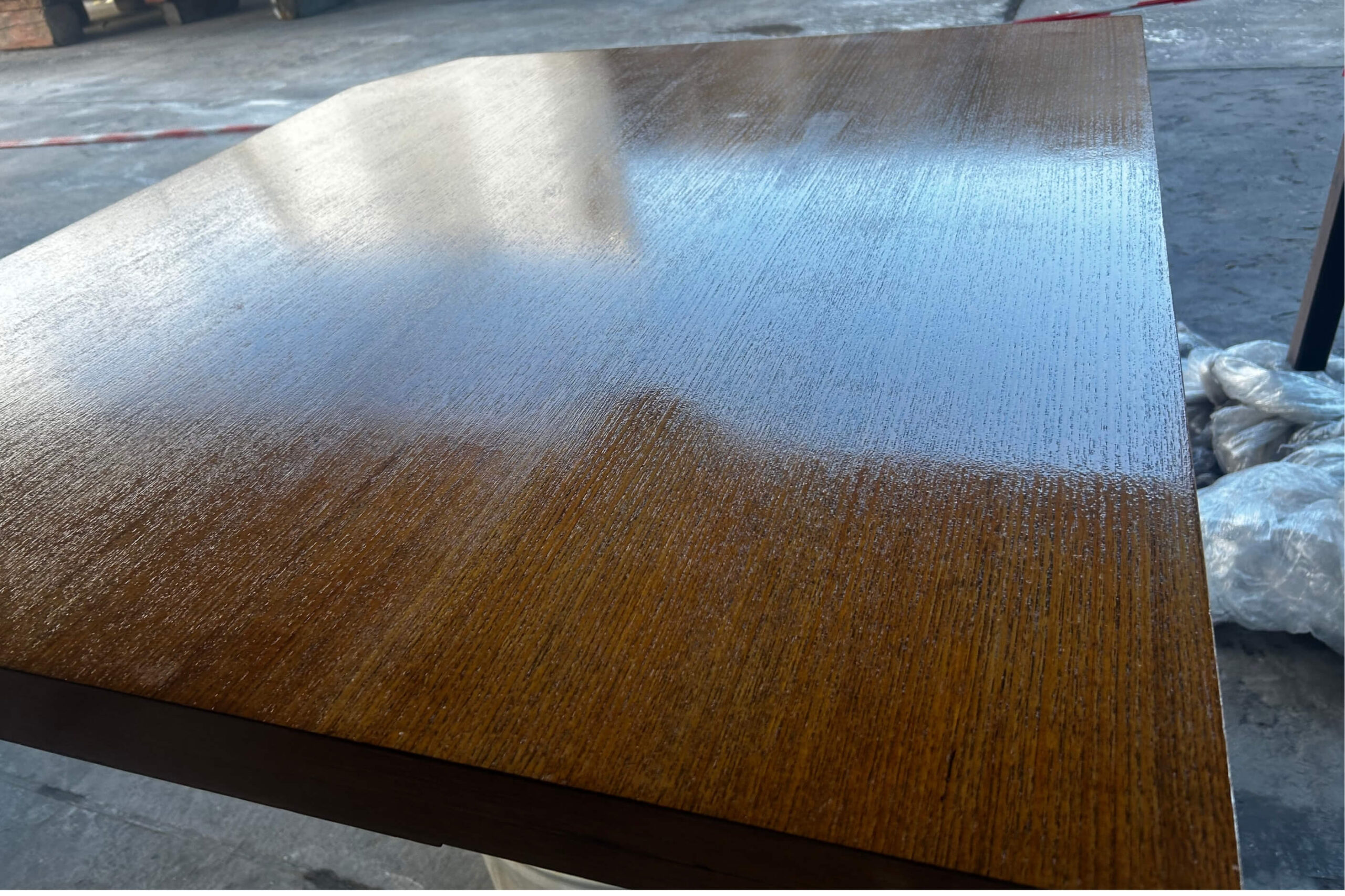 Varnished table with awlwood varnish. In the build up phases.