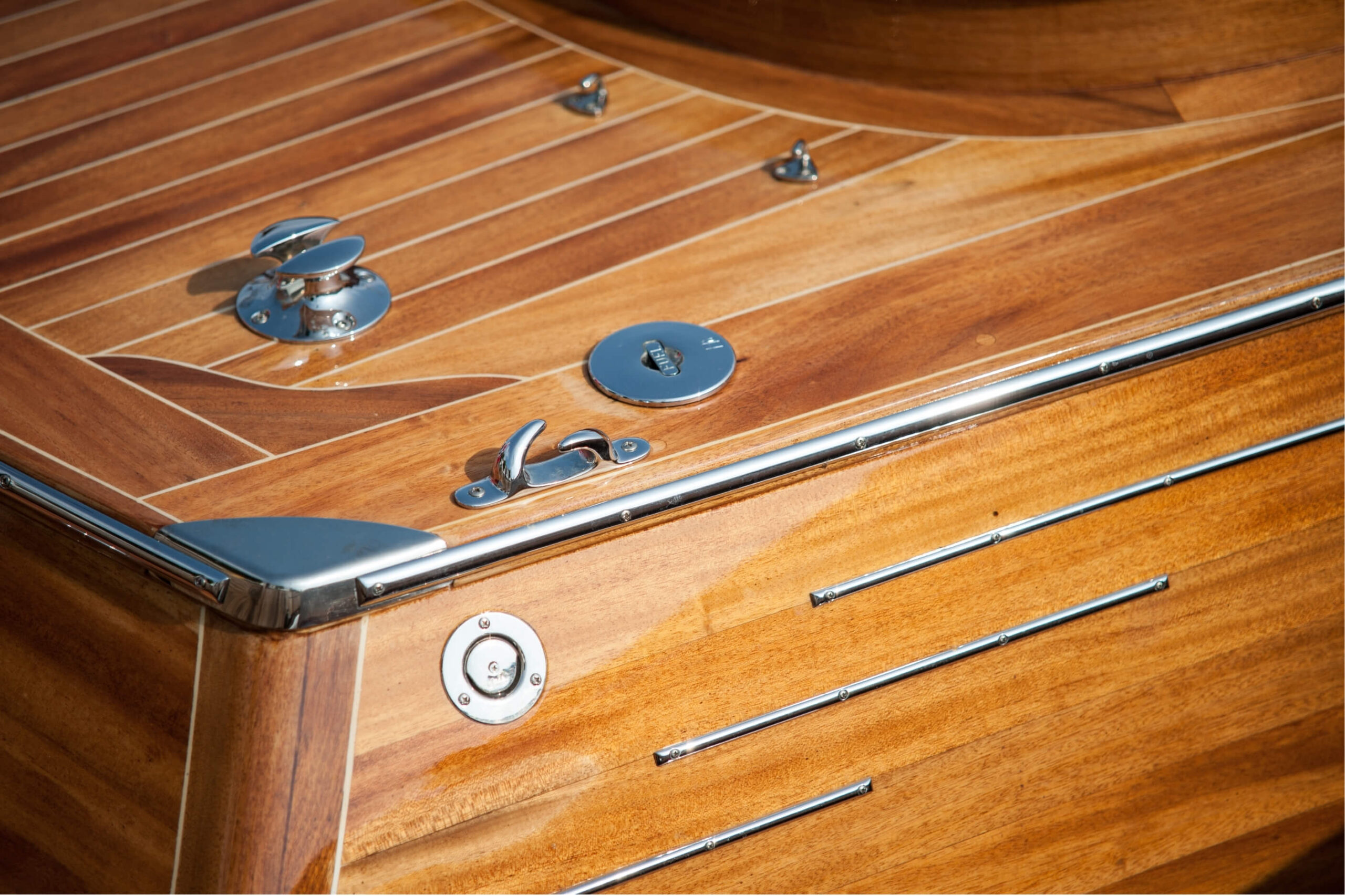 Varnished stern of a yacht