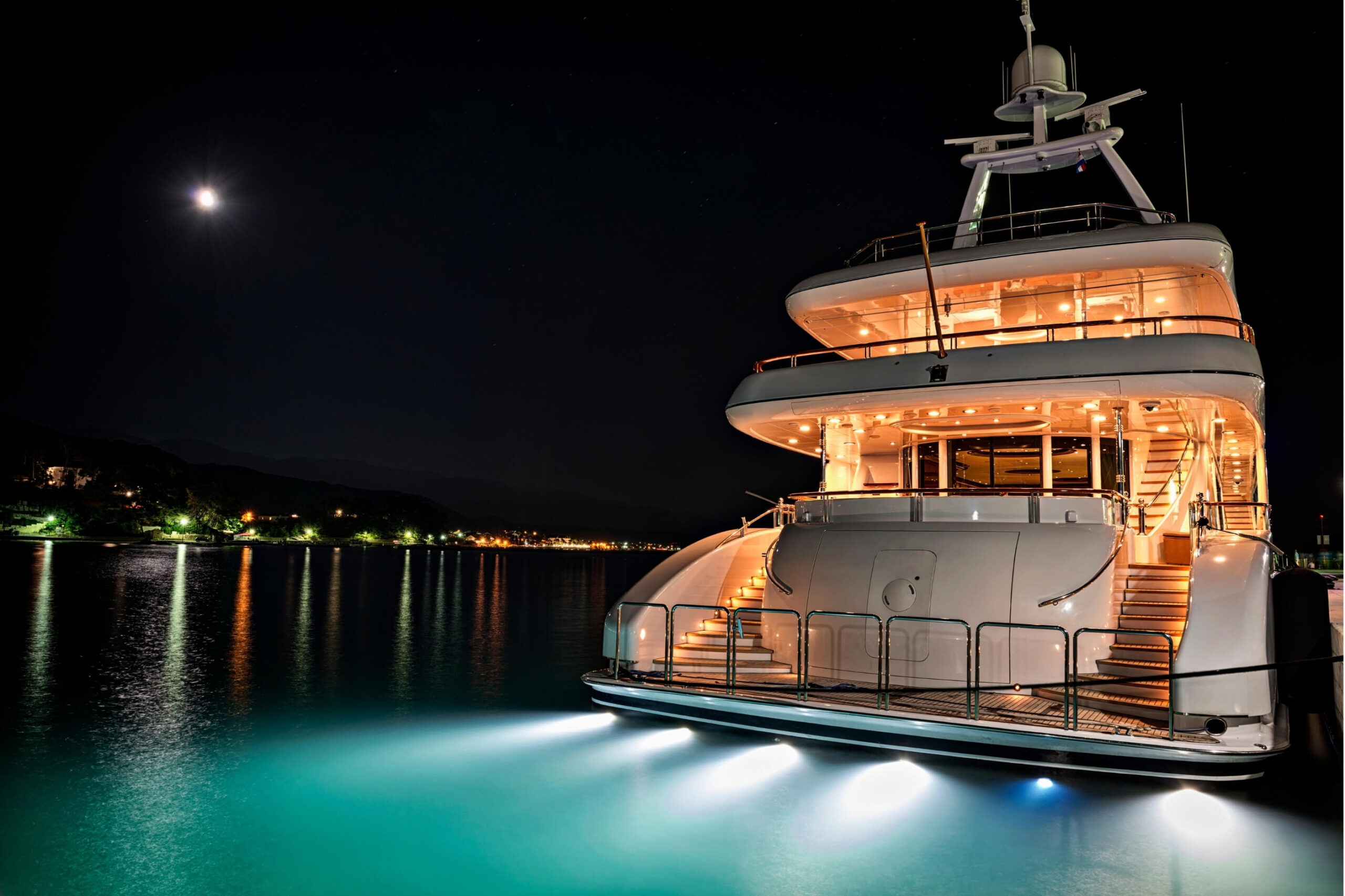 Superyacht transom and swim platform. 