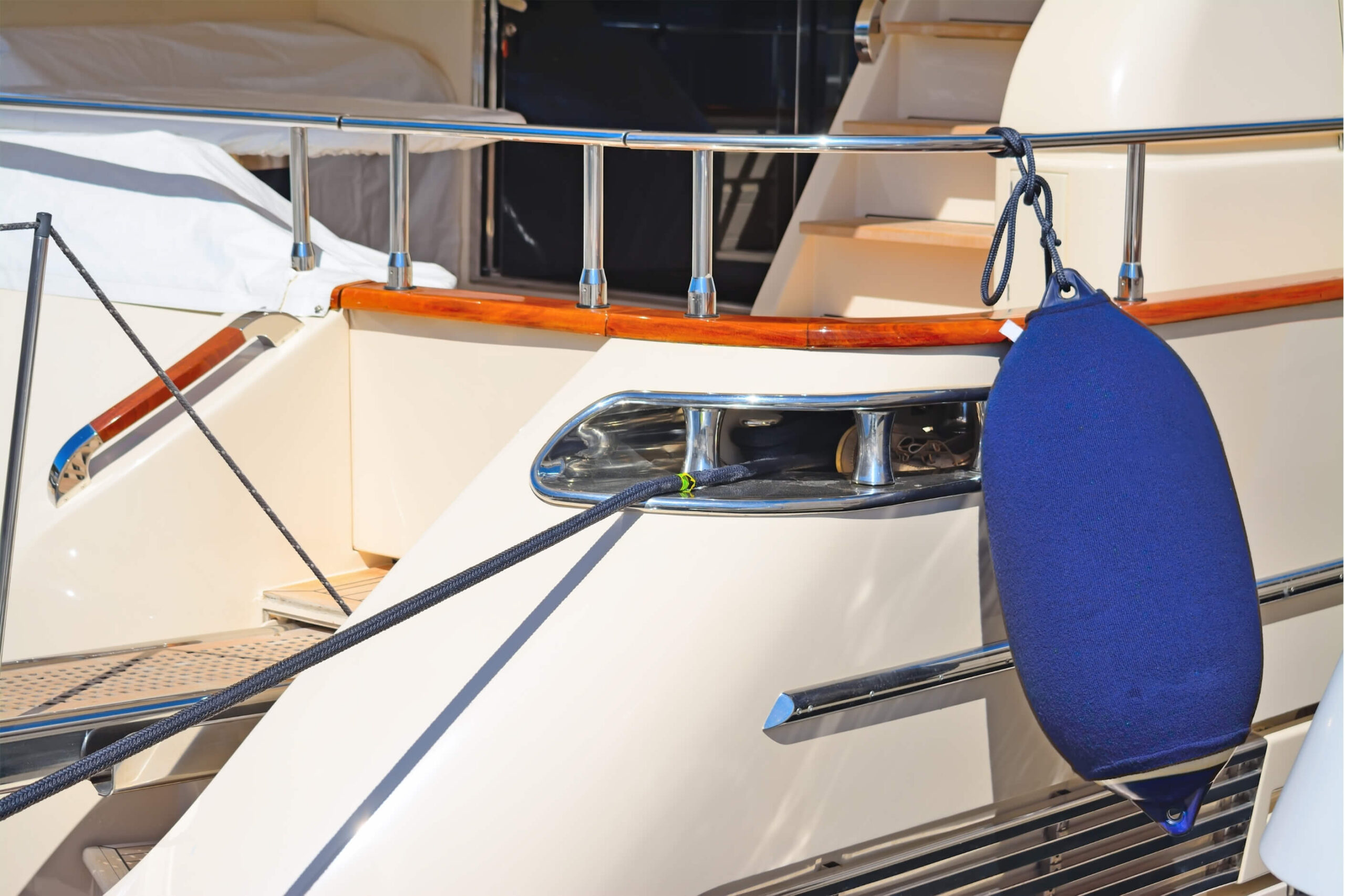 Cream white polished boat transom. 