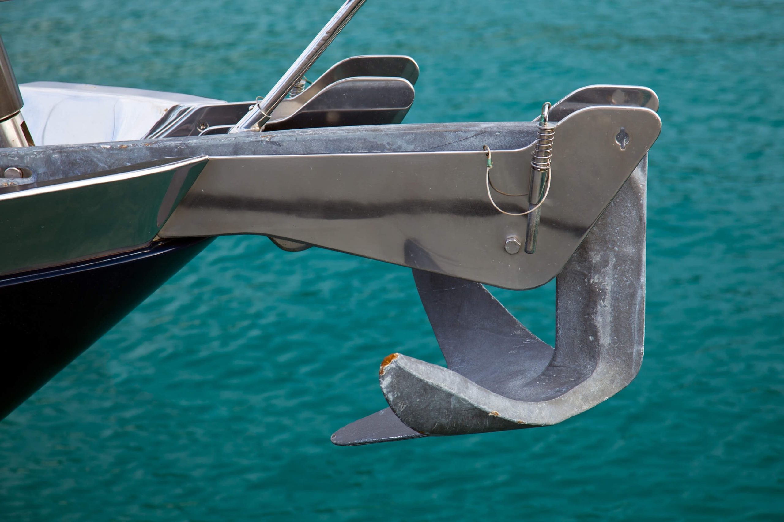 Boat anchor on the bow of a yacht. 