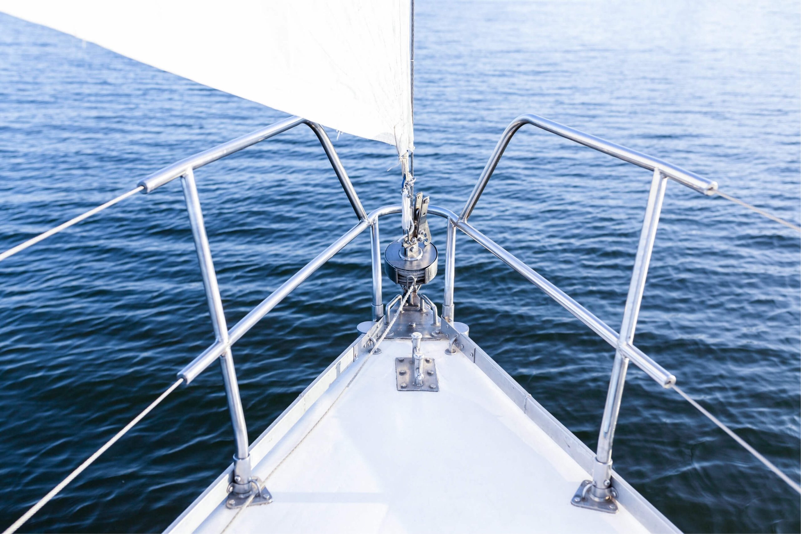 Stainless steel hand railings on a sailing yacht. 