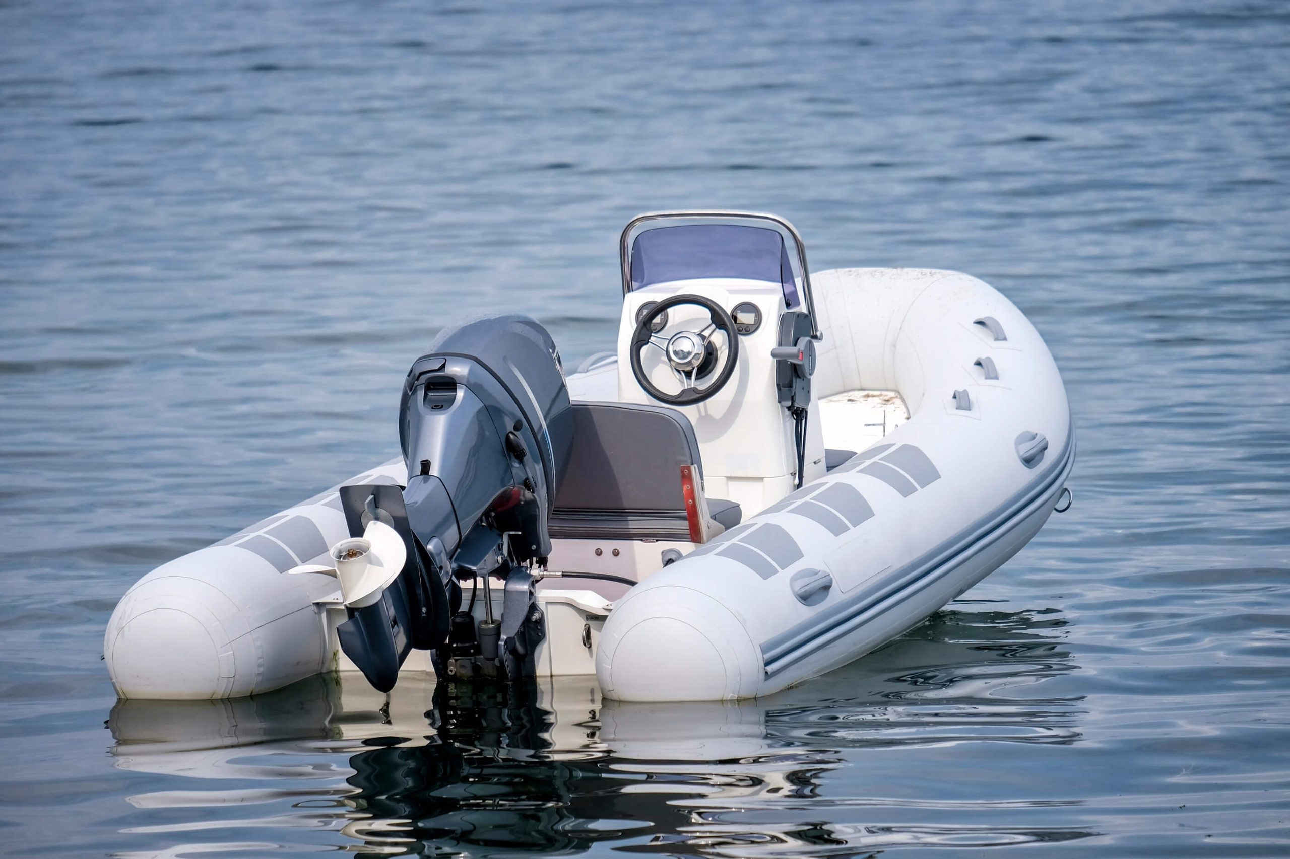 Inflatable boat on the water. 